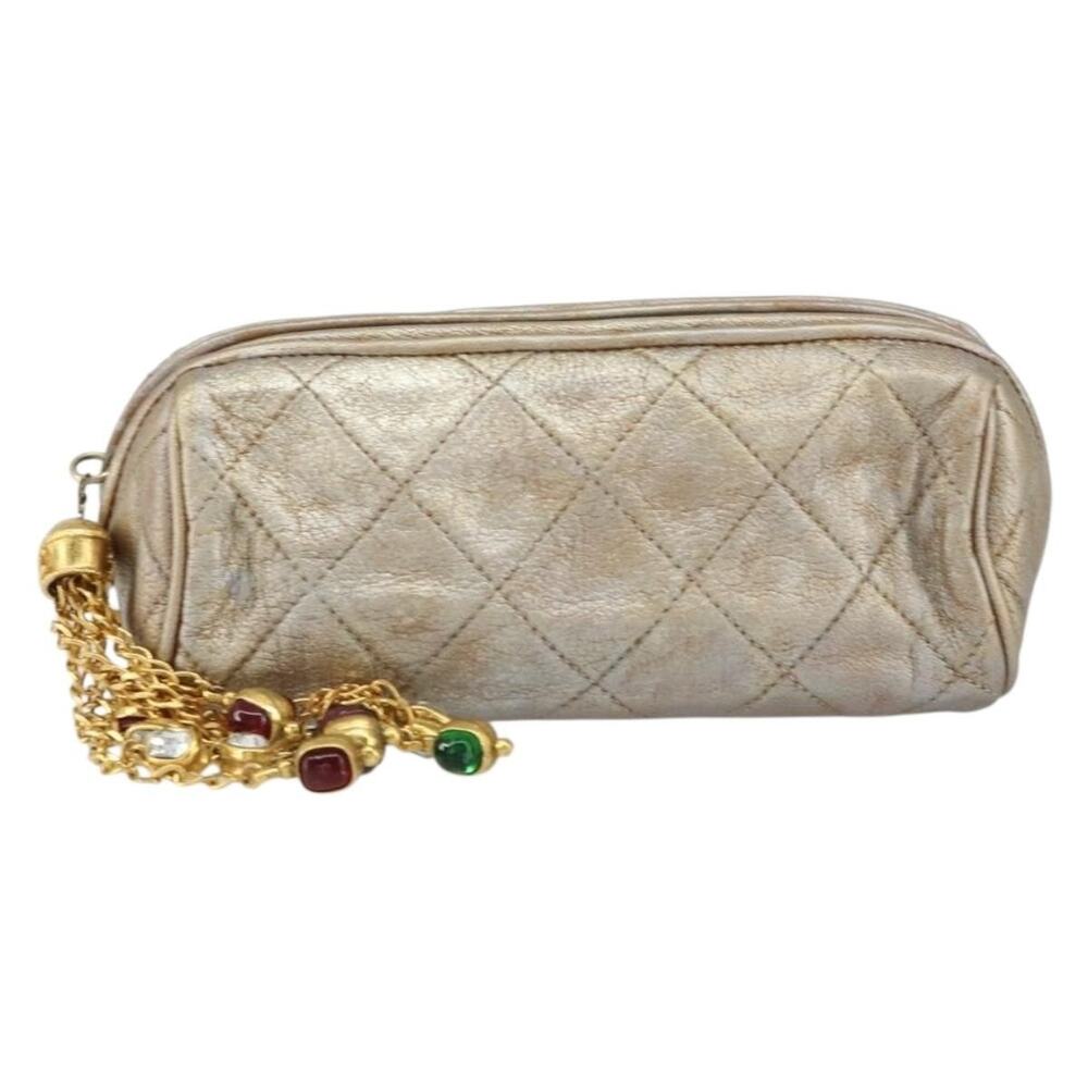 Chanel Matelasse Leather Pouch Champagne Gold